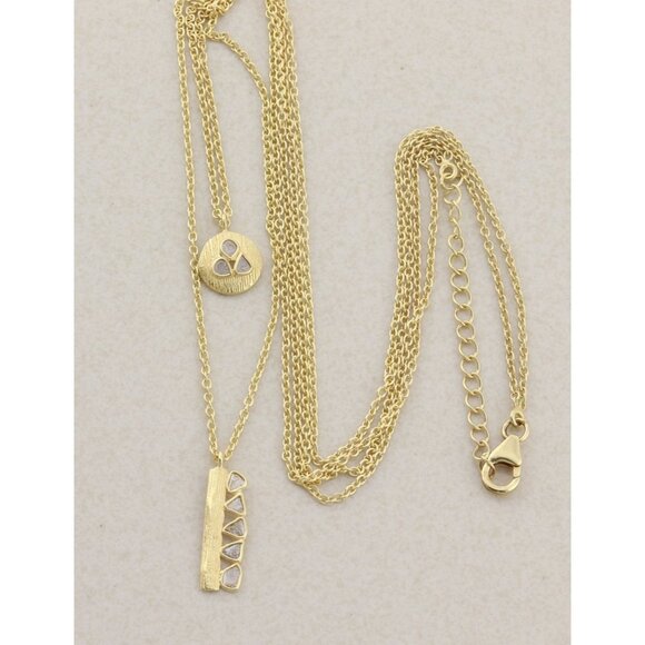 Gold Over Sterling Silver Polki Diamond Slice Layered Necklace 20" to 22" - Picture 8 of 9